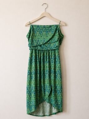 Green Zigzag High-Low Strapless Summer Dress